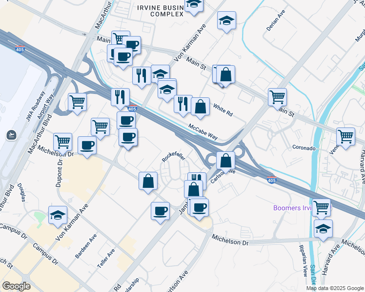 map of restaurants, bars, coffee shops, grocery stores, and more near 2230 Nolita in Irvine