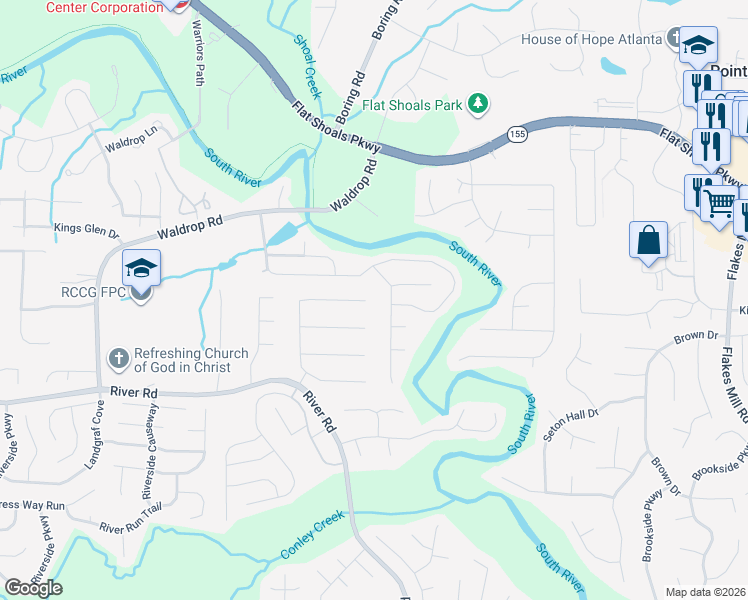 map of restaurants, bars, coffee shops, grocery stores, and more near 4141 Waldrop Hills Terrace in Decatur