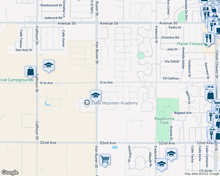 map of restaurants, bars, coffee shops, grocery stores, and more near 84109 La Jolla Avenue in Coachella