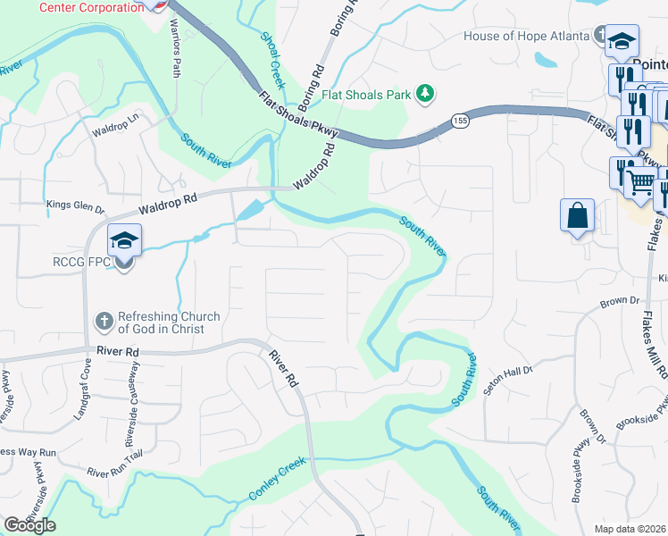 map of restaurants, bars, coffee shops, grocery stores, and more near 4141 Waldrop Hills Terrace in Decatur