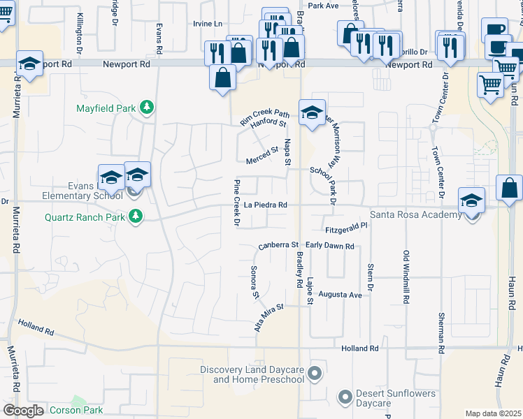 map of restaurants, bars, coffee shops, grocery stores, and more near 30511 Serra Vista Drive in Menifee