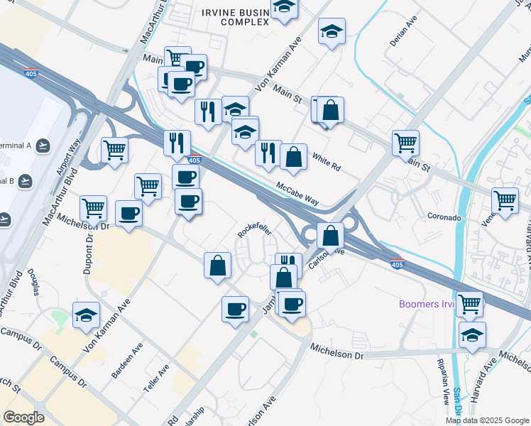 map of restaurants, bars, coffee shops, grocery stores, and more near 2536 Nolita in Irvine