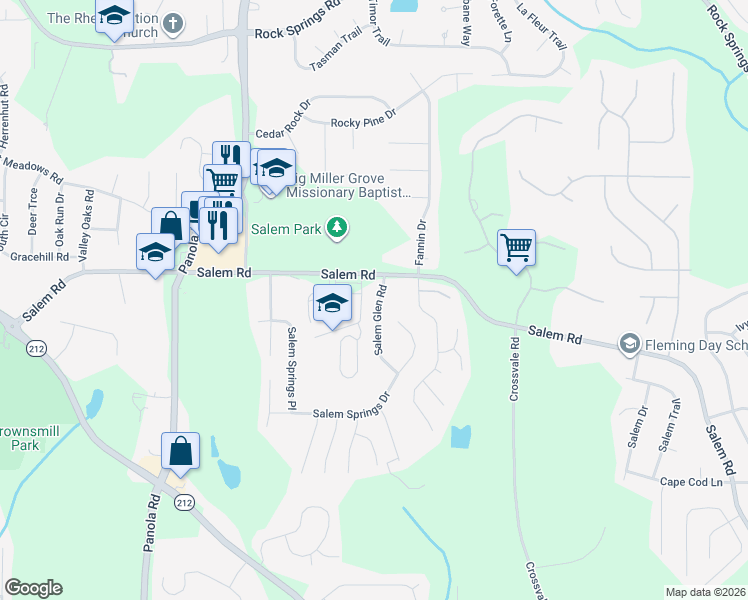 map of restaurants, bars, coffee shops, grocery stores, and more near 3569 Salem Glen Road in Stonecrest