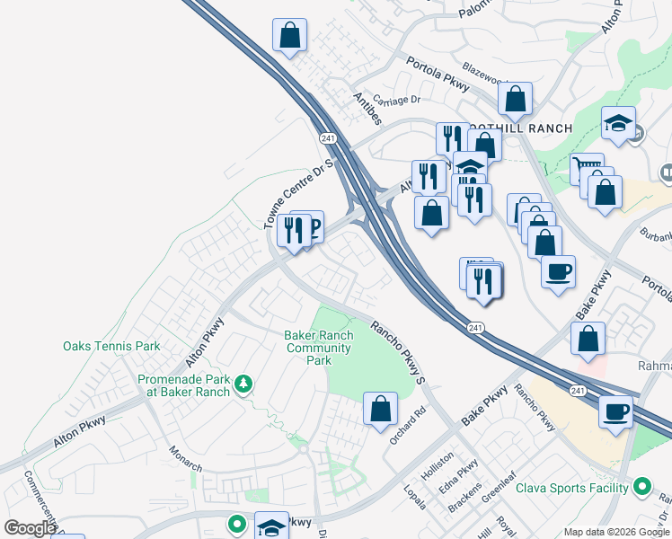 map of restaurants, bars, coffee shops, grocery stores, and more near 1400 Lupine in Lake Forest