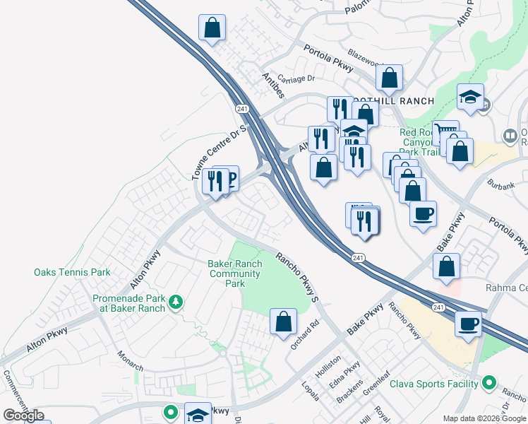 map of restaurants, bars, coffee shops, grocery stores, and more near 516 Sunflower in Lake Forest