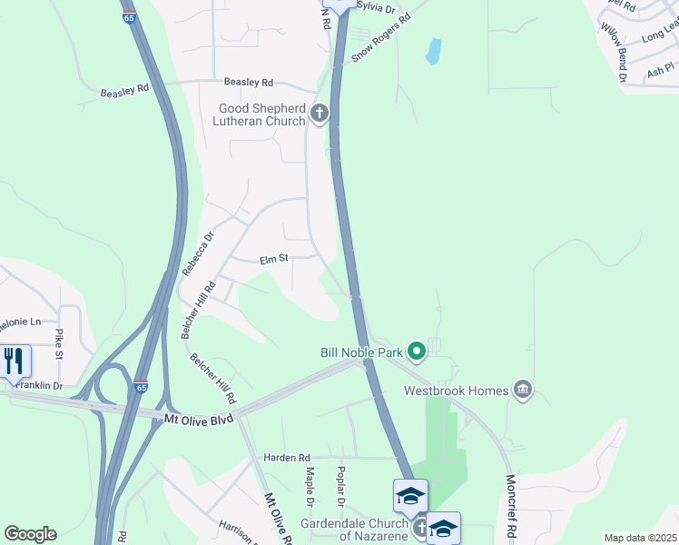 map of restaurants, bars, coffee shops, grocery stores, and more near 2255 North Road in Gardendale