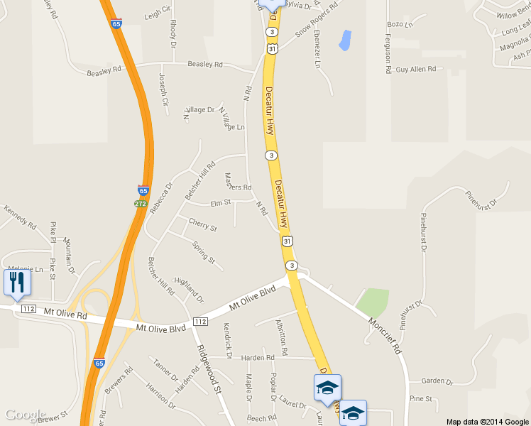 map of restaurants, bars, coffee shops, grocery stores, and more near 2255 North Rd in Gardendale