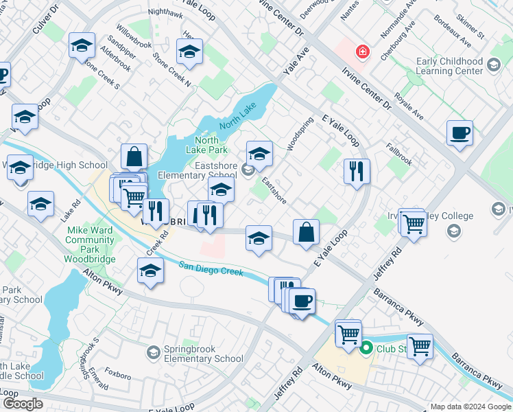 map of restaurants, bars, coffee shops, grocery stores, and more near 31 Firwood in Irvine