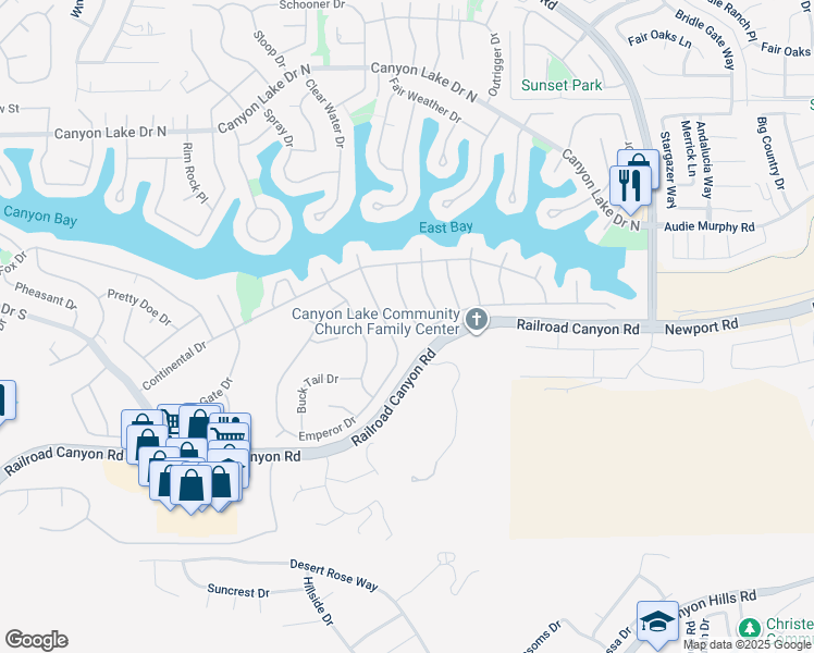 map of restaurants, bars, coffee shops, grocery stores, and more near 23717 Cruise Circle Drive in Canyon Lake
