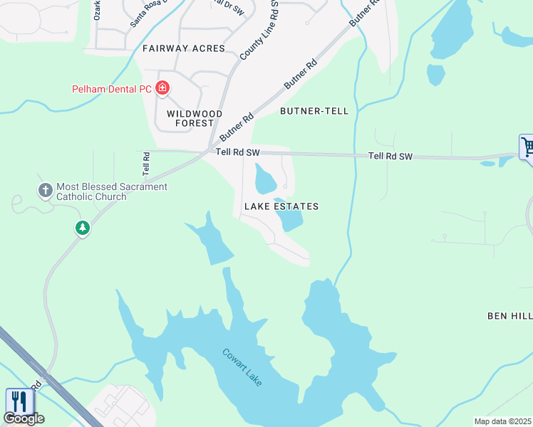 map of restaurants, bars, coffee shops, grocery stores, and more near 4465 Pamela Lane Southwest in Atlanta