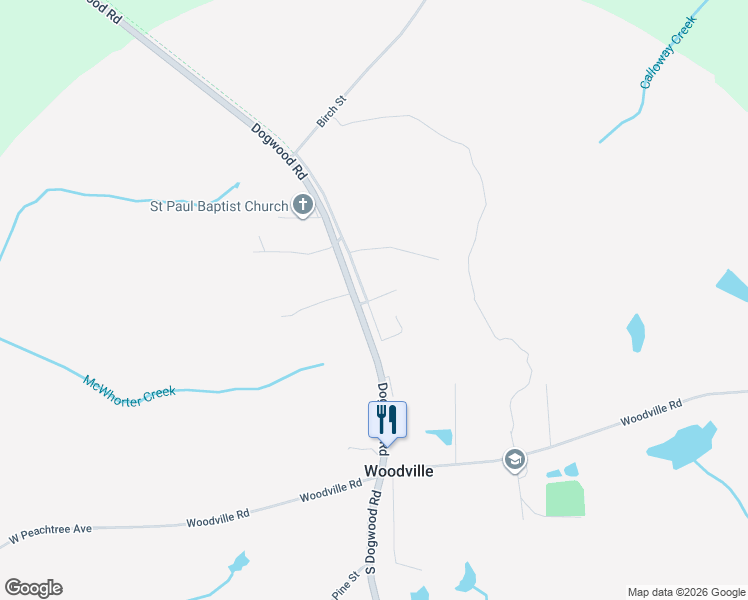 map of restaurants, bars, coffee shops, grocery stores, and more near 1131 Elm Street in Woodville