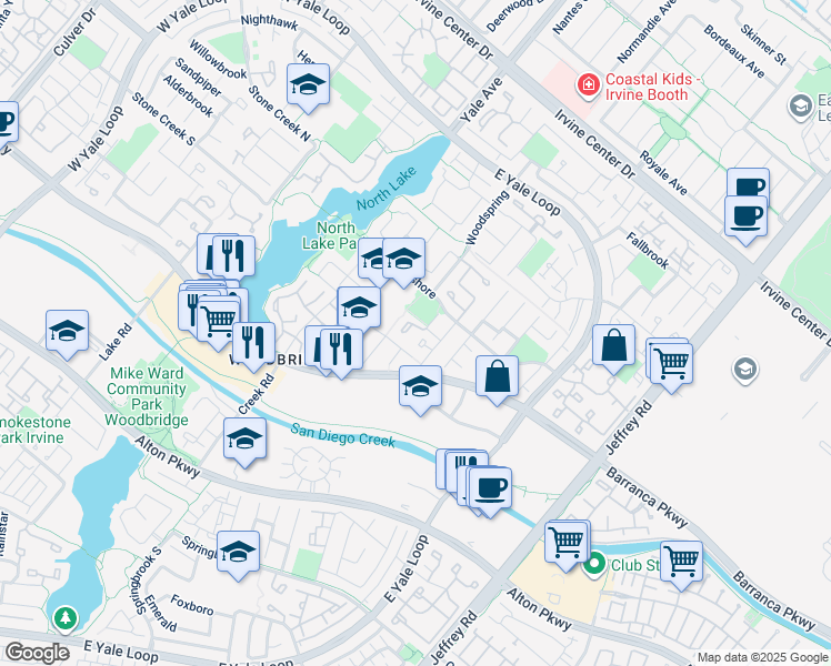 map of restaurants, bars, coffee shops, grocery stores, and more near 31 Firwood in Irvine