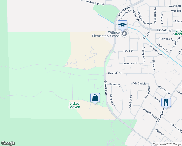 map of restaurants, bars, coffee shops, grocery stores, and more near 14845 Amorose Street in Lake Elsinore