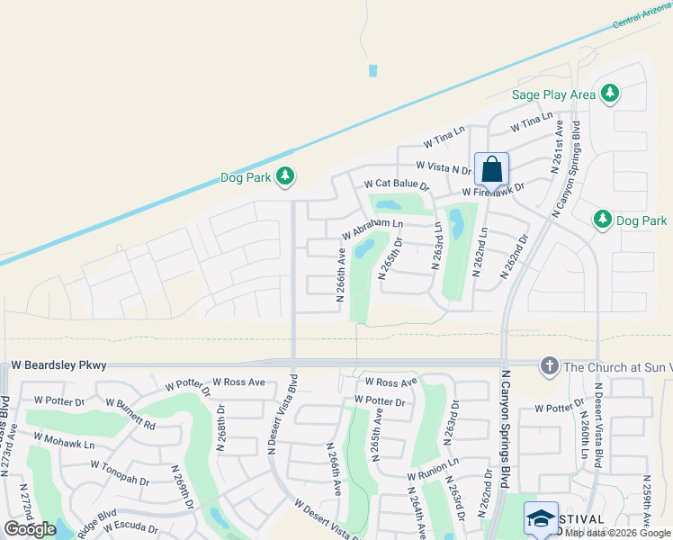 map of restaurants, bars, coffee shops, grocery stores, and more near 21263 North 266th Avenue in Buckeye