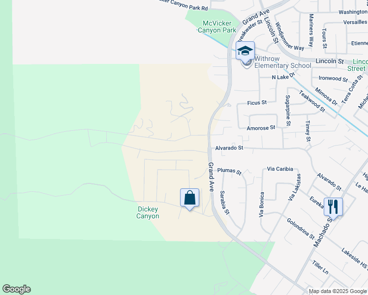 map of restaurants, bars, coffee shops, grocery stores, and more near 14845 Amorose Street in Lake Elsinore