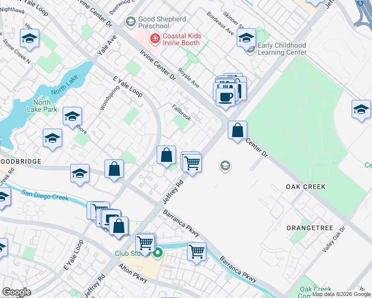 map of restaurants, bars, coffee shops, grocery stores, and more near 137 Briarwood in Irvine