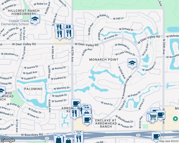 map of restaurants, bars, coffee shops, grocery stores, and more near 21027 North 67th Avenue in Glendale