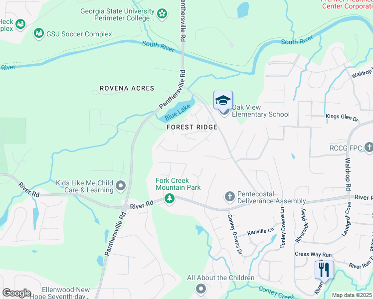 map of restaurants, bars, coffee shops, grocery stores, and more near 2844 Oakvale Falls Drive in Decatur
