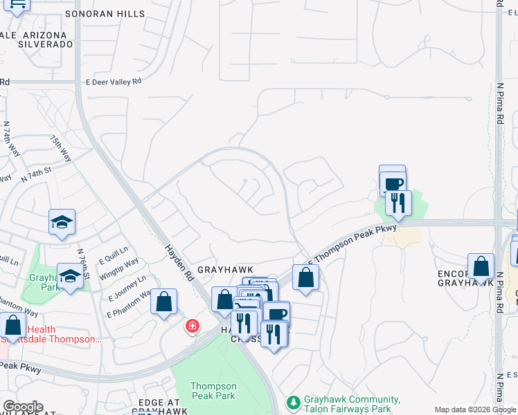 map of restaurants, bars, coffee shops, grocery stores, and more near 8106 East Wing Shadow Road in Scottsdale