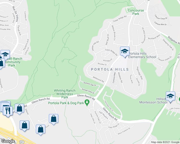 map of restaurants, bars, coffee shops, grocery stores, and more near 28262 Harvest View Lane in Trabuco Canyon