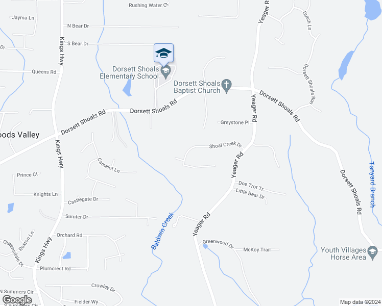 map of restaurants, bars, coffee shops, grocery stores, and more near 5785 Shoal Creek Drive in Douglasville
