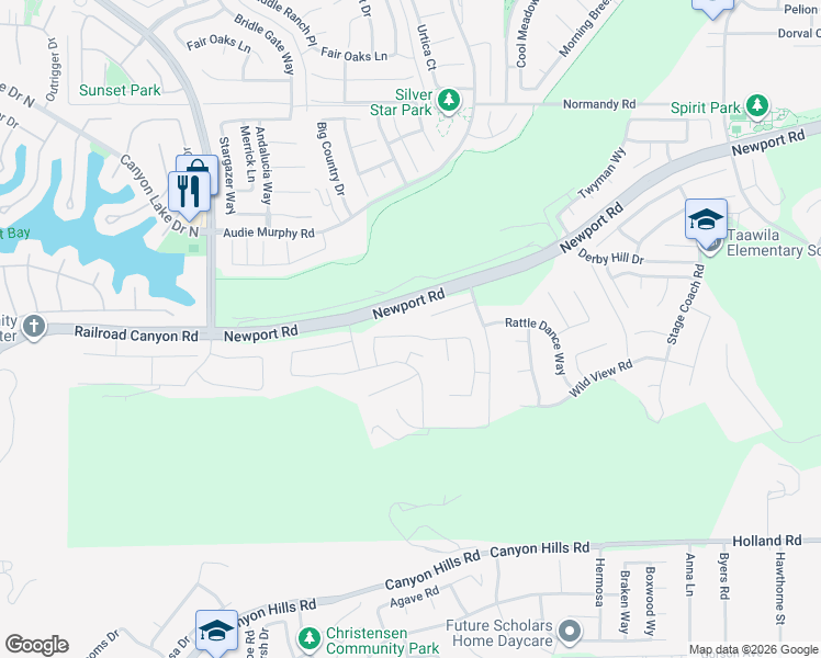map of restaurants, bars, coffee shops, grocery stores, and more near 24788 Coldwater Canyon Trail in Menifee