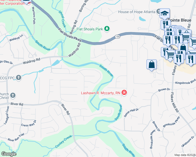 map of restaurants, bars, coffee shops, grocery stores, and more near 4054 Waldrop Hills Drive in Decatur
