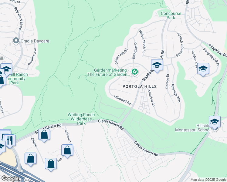map of restaurants, bars, coffee shops, grocery stores, and more near 28262 Harvest View Lane in Trabuco Canyon