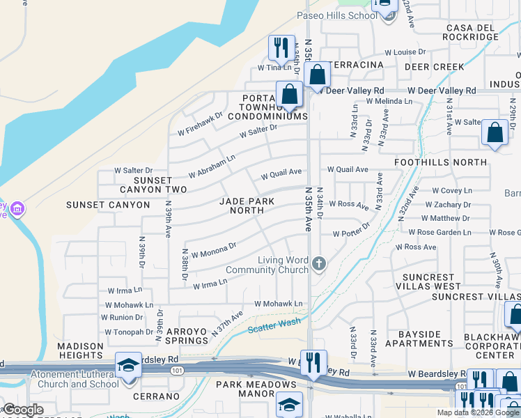 map of restaurants, bars, coffee shops, grocery stores, and more near 3546 West Ross Avenue in Glendale