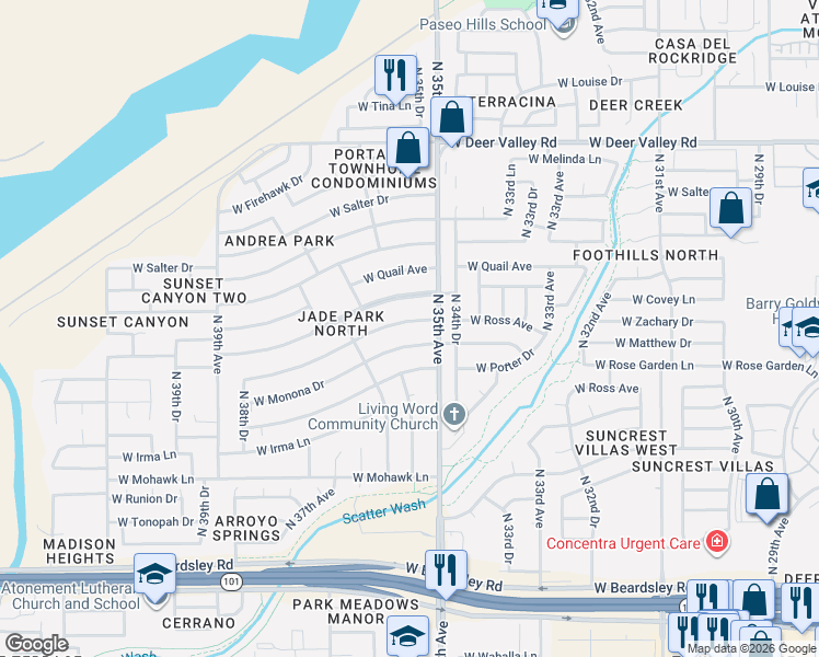map of restaurants, bars, coffee shops, grocery stores, and more near 3507 West Ross Avenue in Glendale