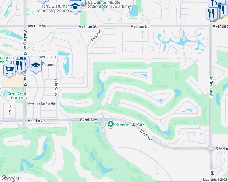 map of restaurants, bars, coffee shops, grocery stores, and more near 79242 Cetrino in La Quinta