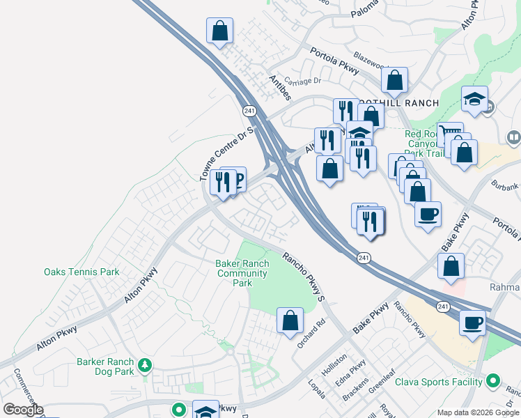 map of restaurants, bars, coffee shops, grocery stores, and more near 1924 Lupine in Lake Forest