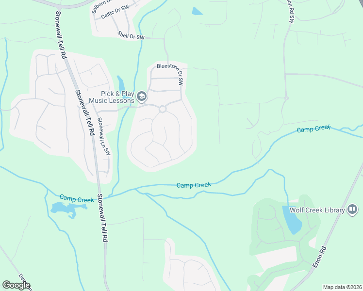 map of restaurants, bars, coffee shops, grocery stores, and more near 6204 Stonelake Drive Southwest in Atlanta