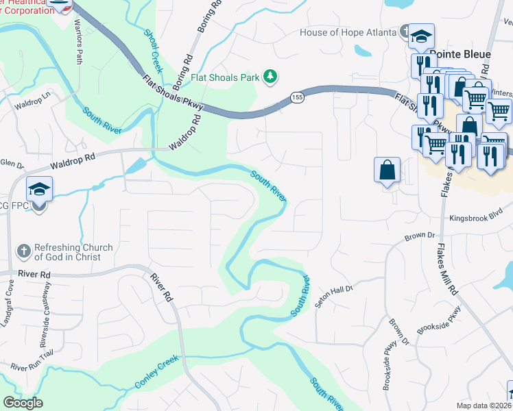 map of restaurants, bars, coffee shops, grocery stores, and more near 4054 Waldrop Hills Drive in Decatur