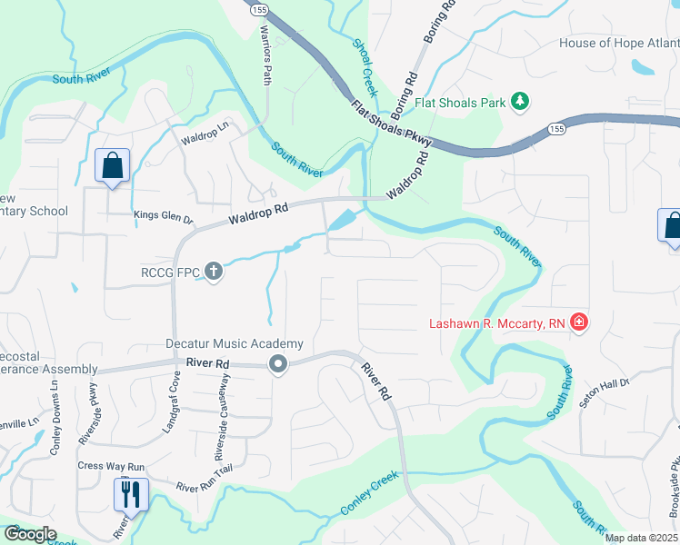 map of restaurants, bars, coffee shops, grocery stores, and more near 3554 Cherry Bloom Way in Decatur