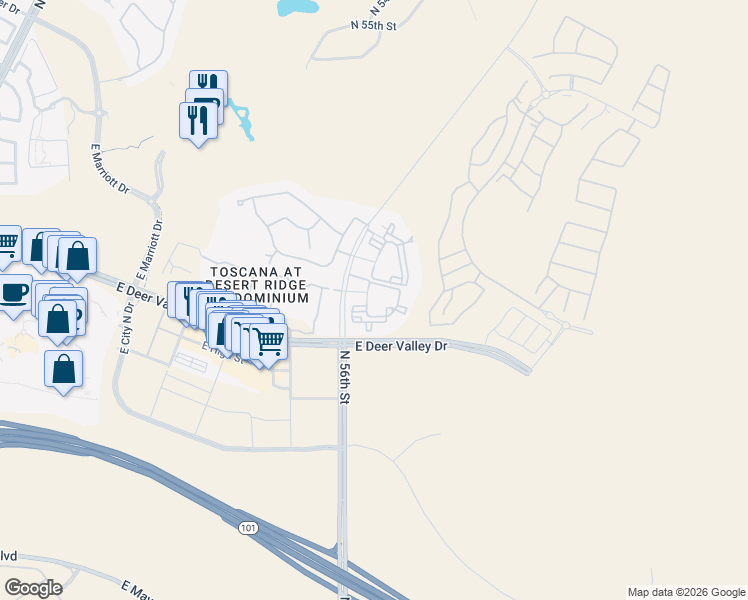 map of restaurants, bars, coffee shops, grocery stores, and more near 21021 North 56th Street in Phoenix
