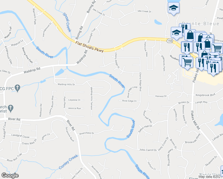 map of restaurants, bars, coffee shops, grocery stores, and more near 4054 Waldrop Hills Drive in Decatur