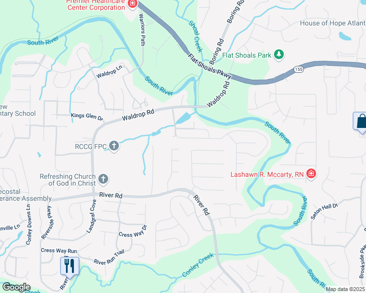 map of restaurants, bars, coffee shops, grocery stores, and more near 3554 Cherry Bloom Way in Decatur
