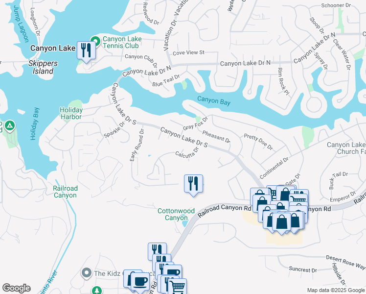map of restaurants, bars, coffee shops, grocery stores, and more near 30511 Greenbrook Place in Canyon Lake