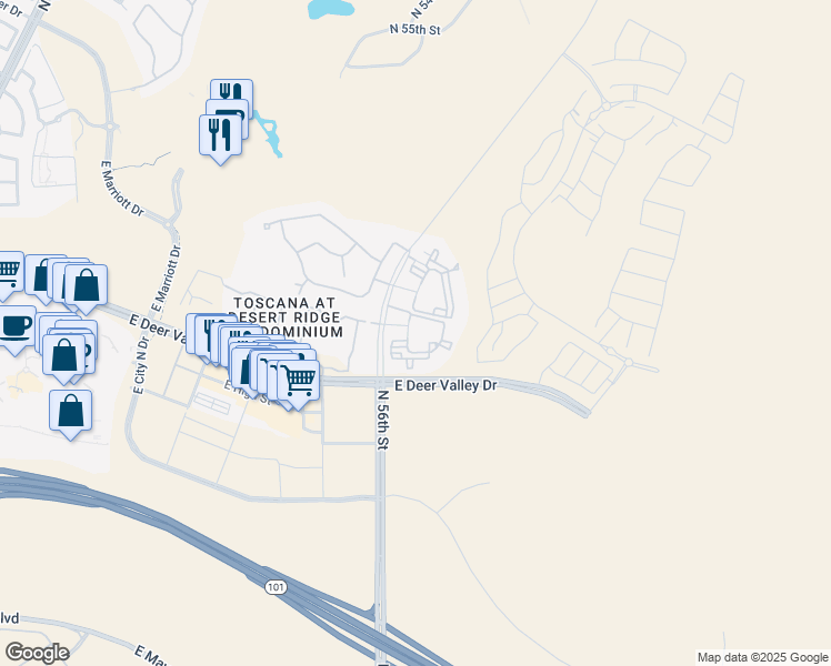 map of restaurants, bars, coffee shops, grocery stores, and more near 21021 North 56th Street in Phoenix