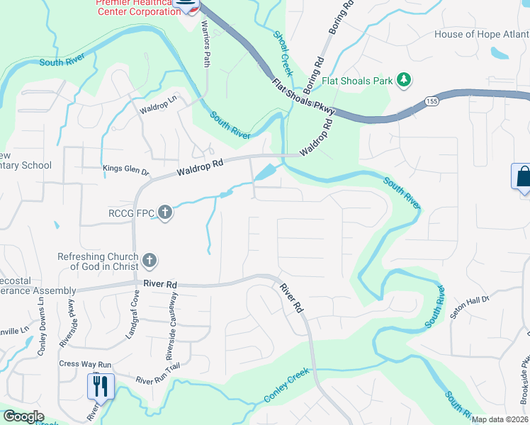 map of restaurants, bars, coffee shops, grocery stores, and more near 3797 Waldrop Hills Drive in Decatur