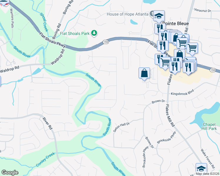 map of restaurants, bars, coffee shops, grocery stores, and more near 3641 River Edge Loop in Decatur