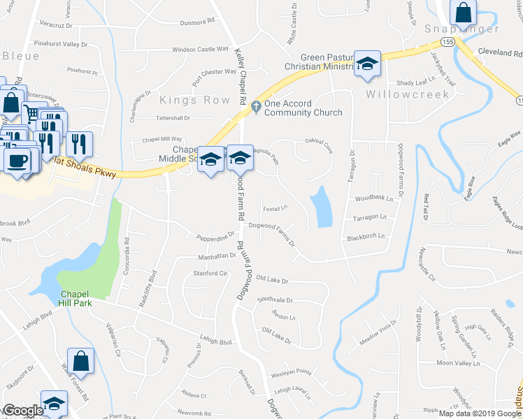 map of restaurants, bars, coffee shops, grocery stores, and more near 3560 Foxtail Court in Decatur