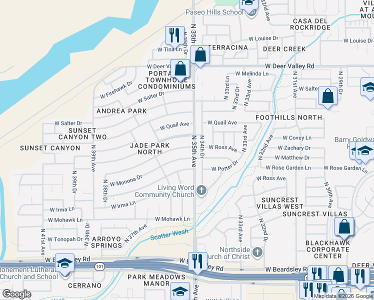 map of restaurants, bars, coffee shops, grocery stores, and more near 3507 West Ross Avenue in Glendale