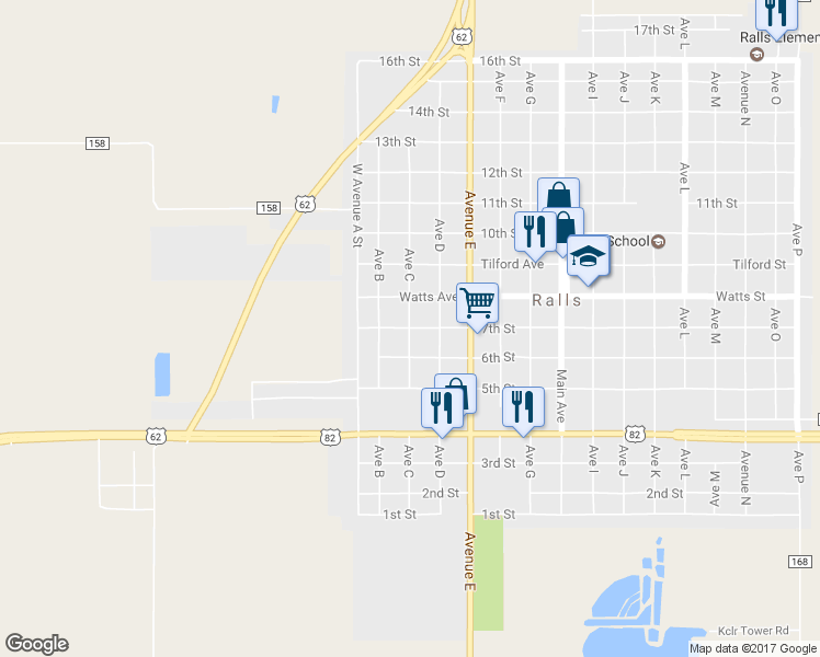 map of restaurants, bars, coffee shops, grocery stores, and more near 300 7th Street in Ralls