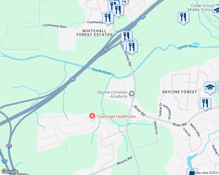 map of restaurants, bars, coffee shops, grocery stores, and more near 3518 Boulder Circle in Ellenwood