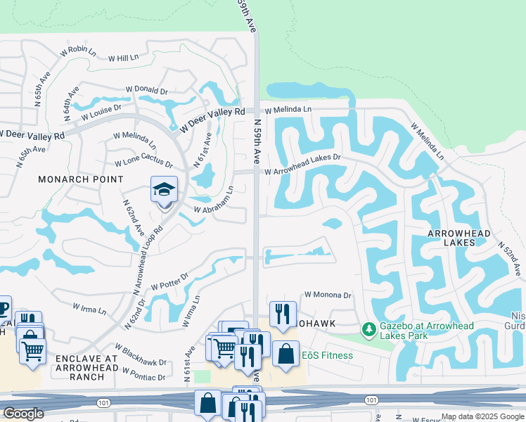 map of restaurants, bars, coffee shops, grocery stores, and more near 21510 North 58th Drive in Glendale