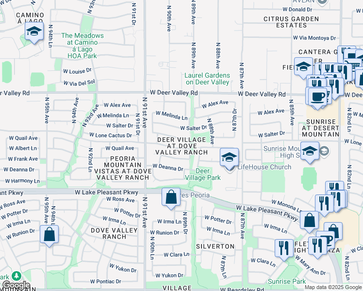 map of restaurants, bars, coffee shops, grocery stores, and more near 8944 West Adam Avenue in Peoria