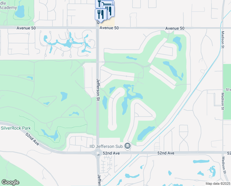 map of restaurants, bars, coffee shops, grocery stores, and more near 51097 Marbella Court in La Quinta