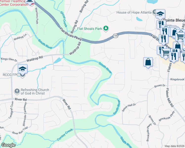 map of restaurants, bars, coffee shops, grocery stores, and more near 3537 Waldrop Ridge Lane in Decatur